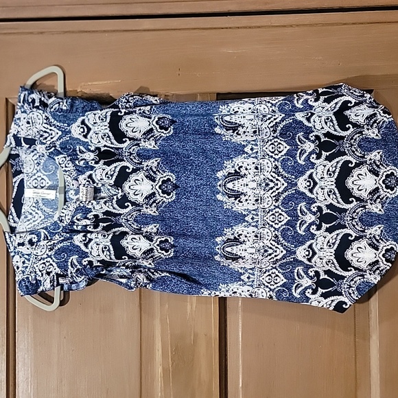 PerSeption Concept Tops - PerSeption Concept Blue and White Patterned Blouse
